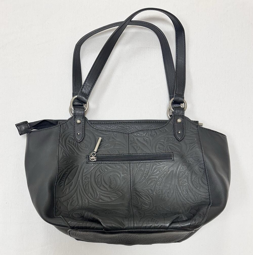 The Sak Bolinas Leather Satchel Embossed Black Hobo NWOT Pockets Organizer